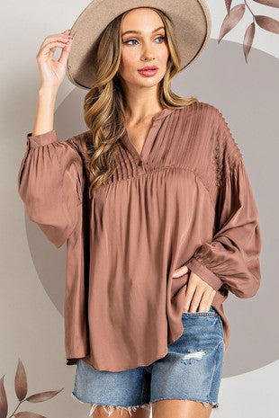 Pleated Long Sleeve Top