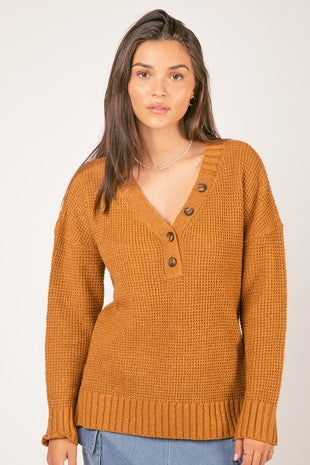 V-Neck Waffle Knit Sweater Plus
