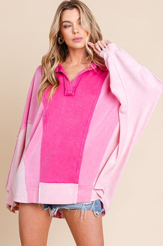 Mineral Washed Oversized Top- Pink