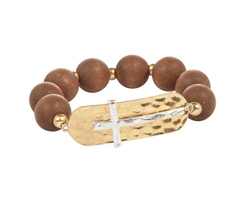 Wooden Bead Cross Bracelet- The Gathering Cafe