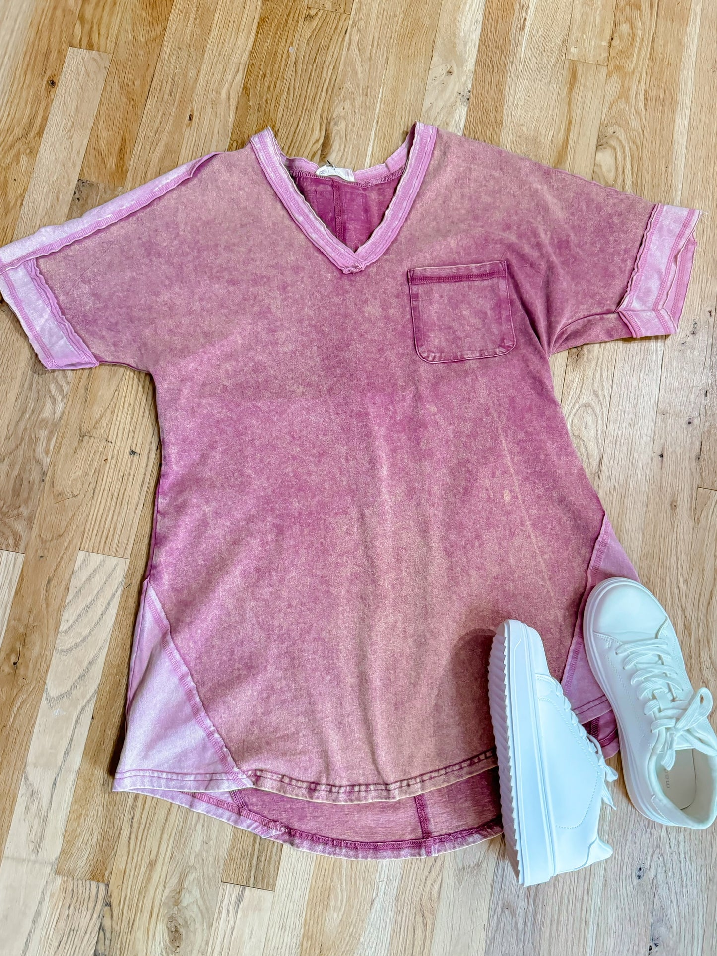 Washed T-shirt Knit Mini Dress— Mauve