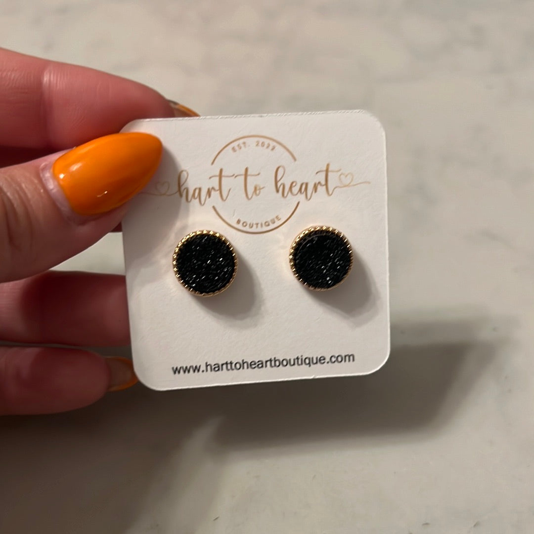 Circle Druzy Earrings- Black