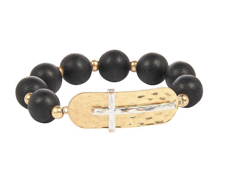 Wooden Bead Cross Bracelet- The Gathering Cafe
