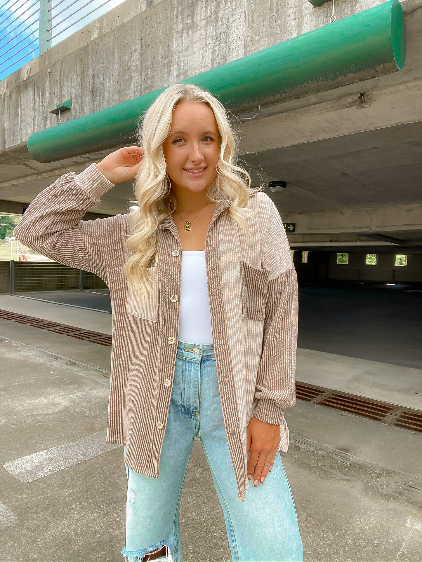 Ribbed Colorblock Shacket