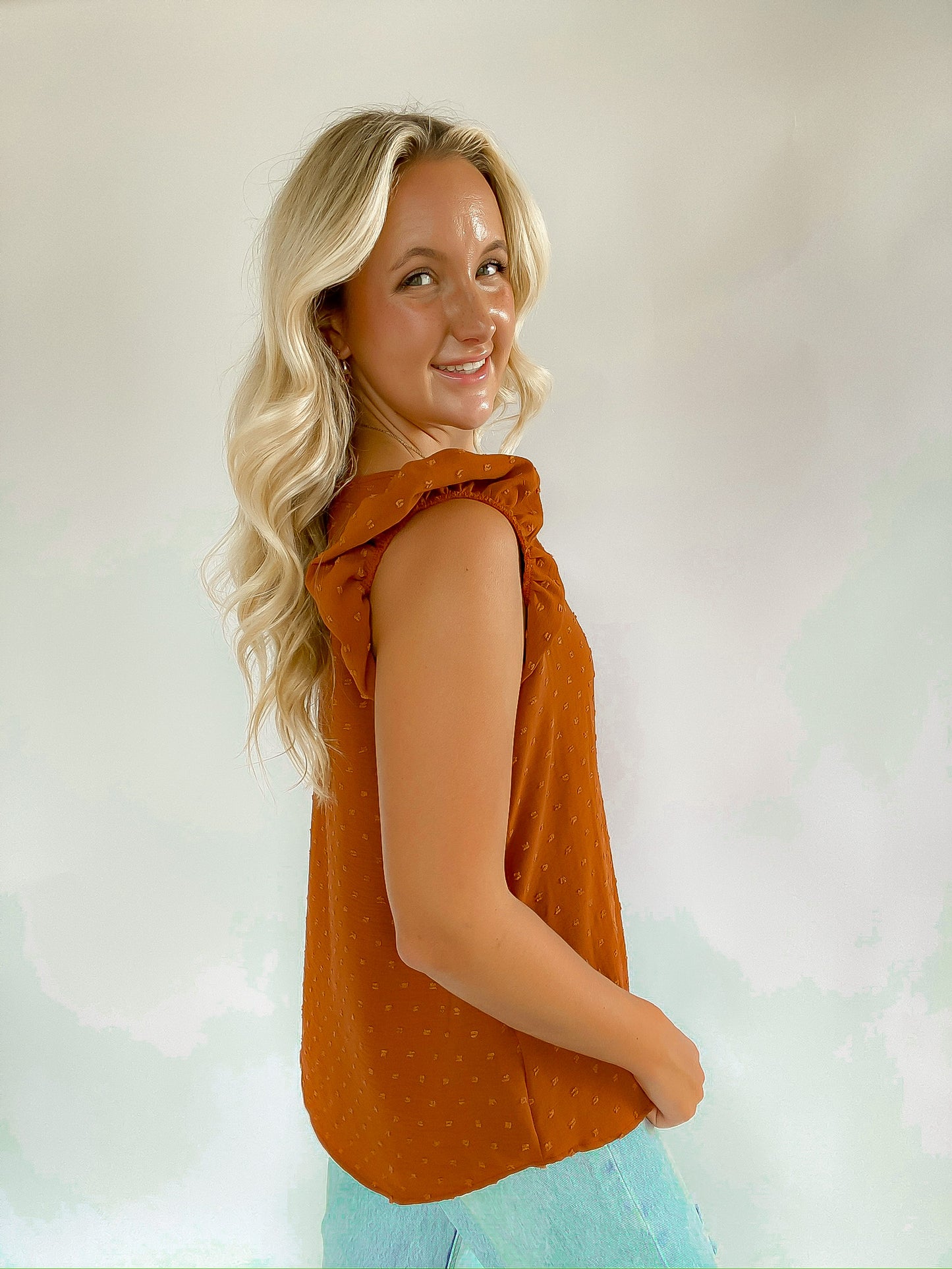 Ruffled Sleeve Dot Top