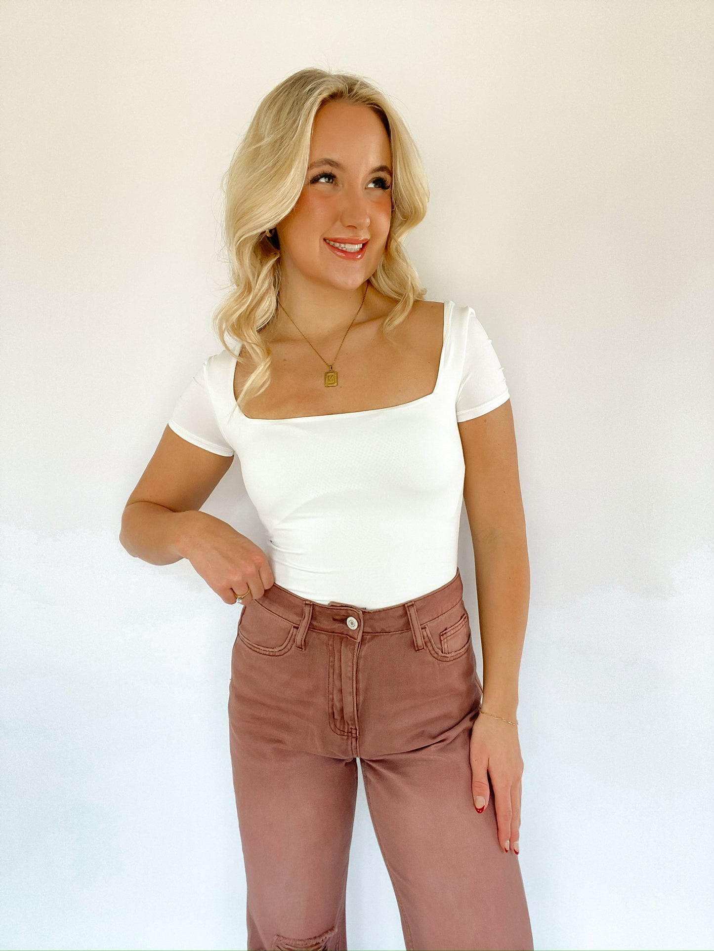 Square Neck Bodysuit- White