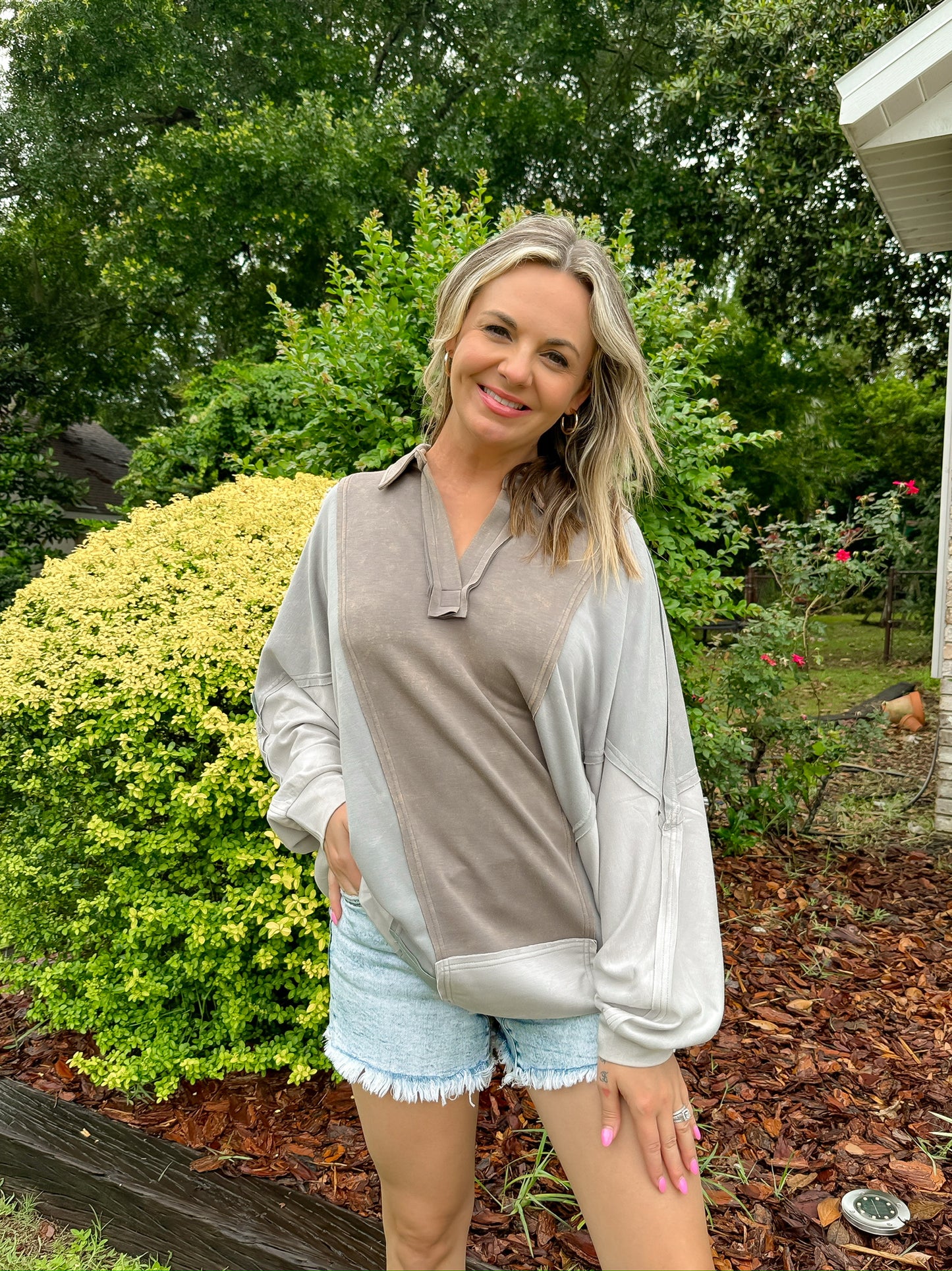 Mineral Washed Oversized Top- Grey— Salon 209