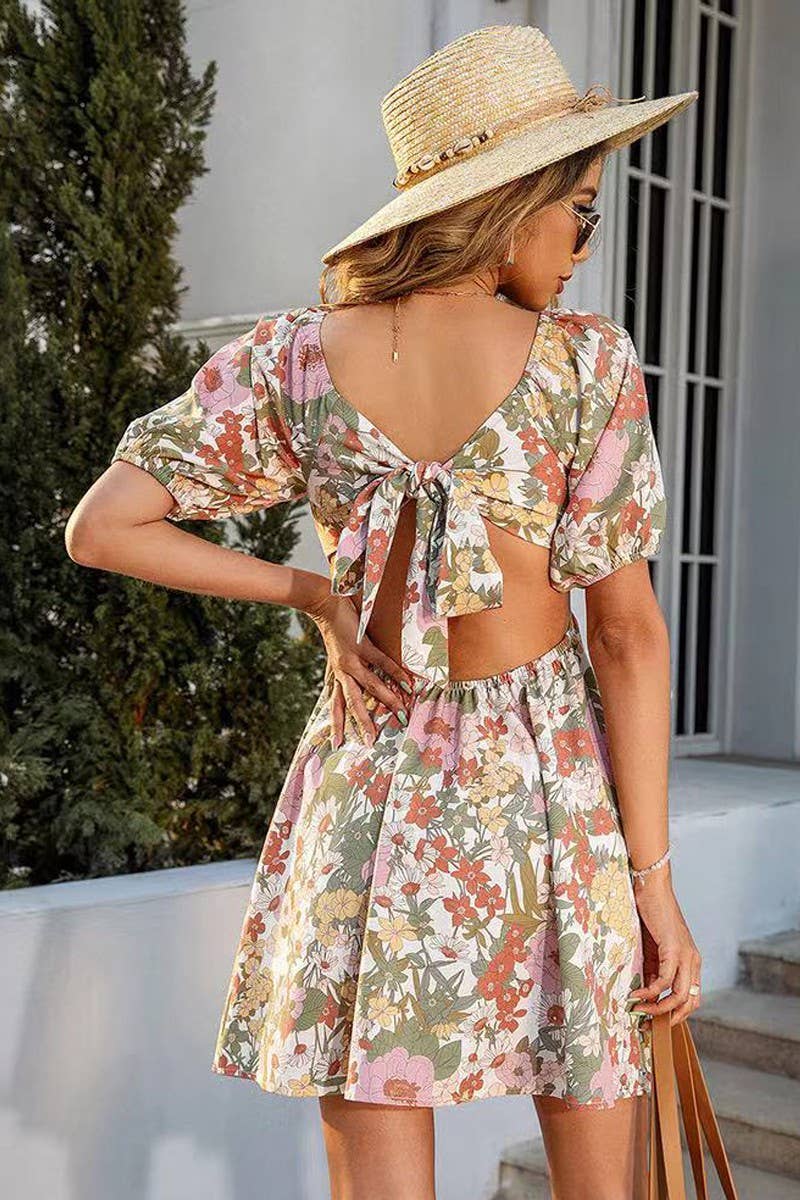 Floral Dress with Tie Detail- Salon 209