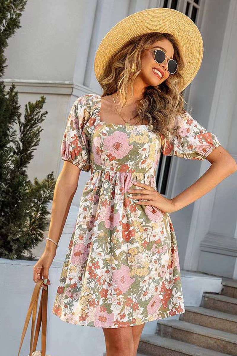 Floral Dress with Tie Detail- Salon 209