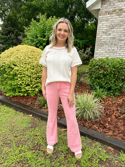 Washed Flare Pink Jeans