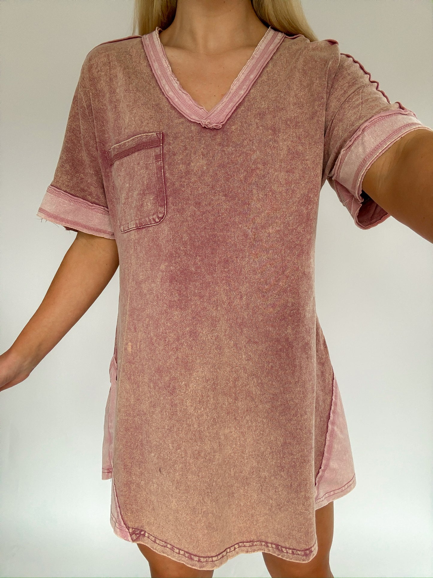 Washed T-shirt Knit Mini Dress— Mauve