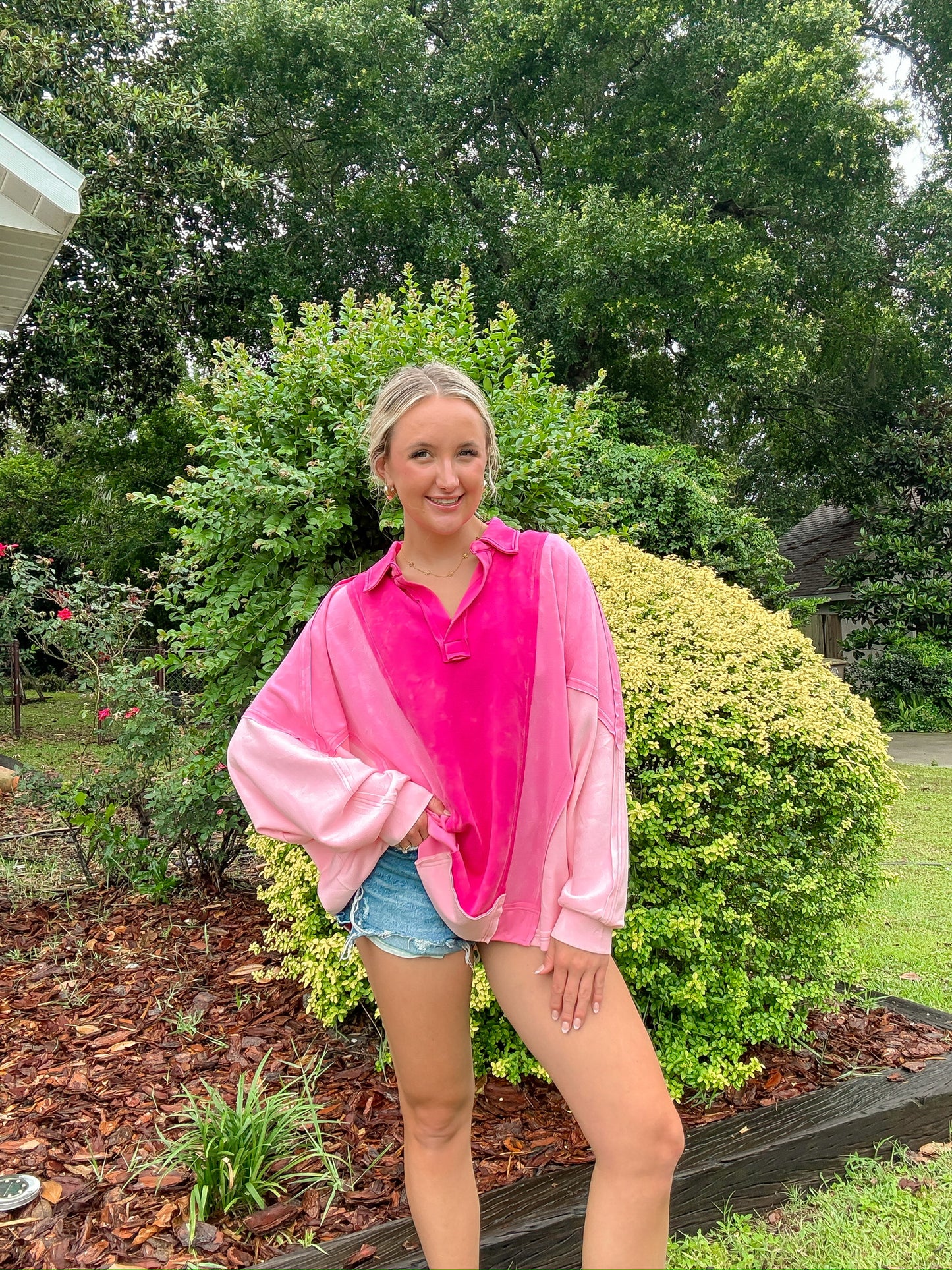 Mineral Washed Oversized Top- Pink— Salon 209