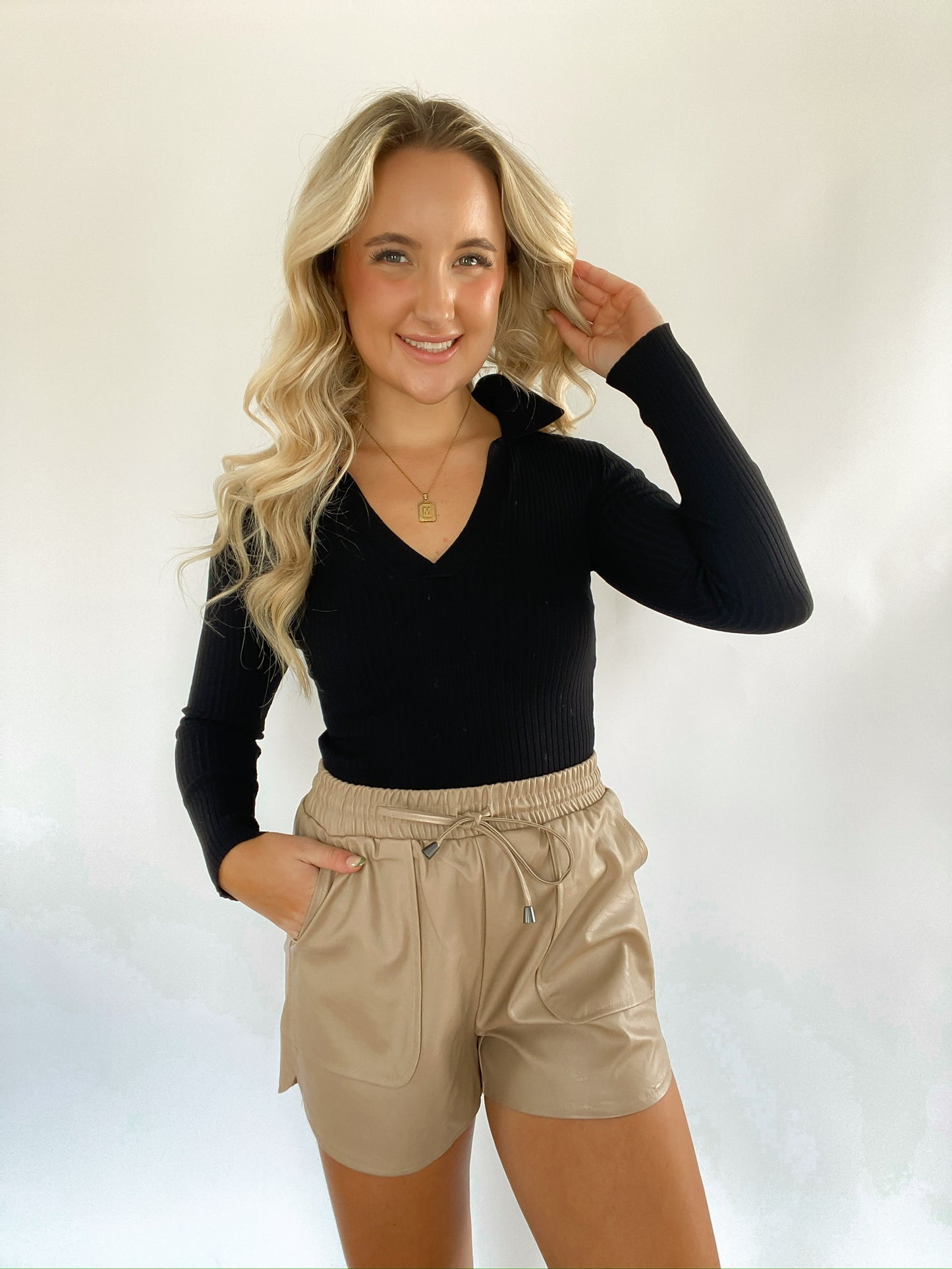 Drawstring Leather Shorts