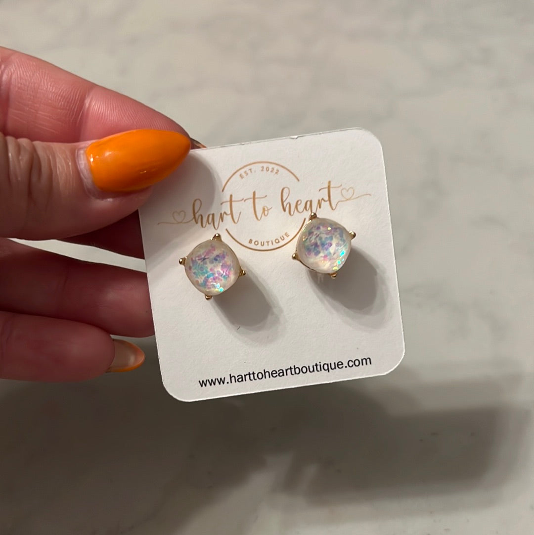 White Stud Earrings