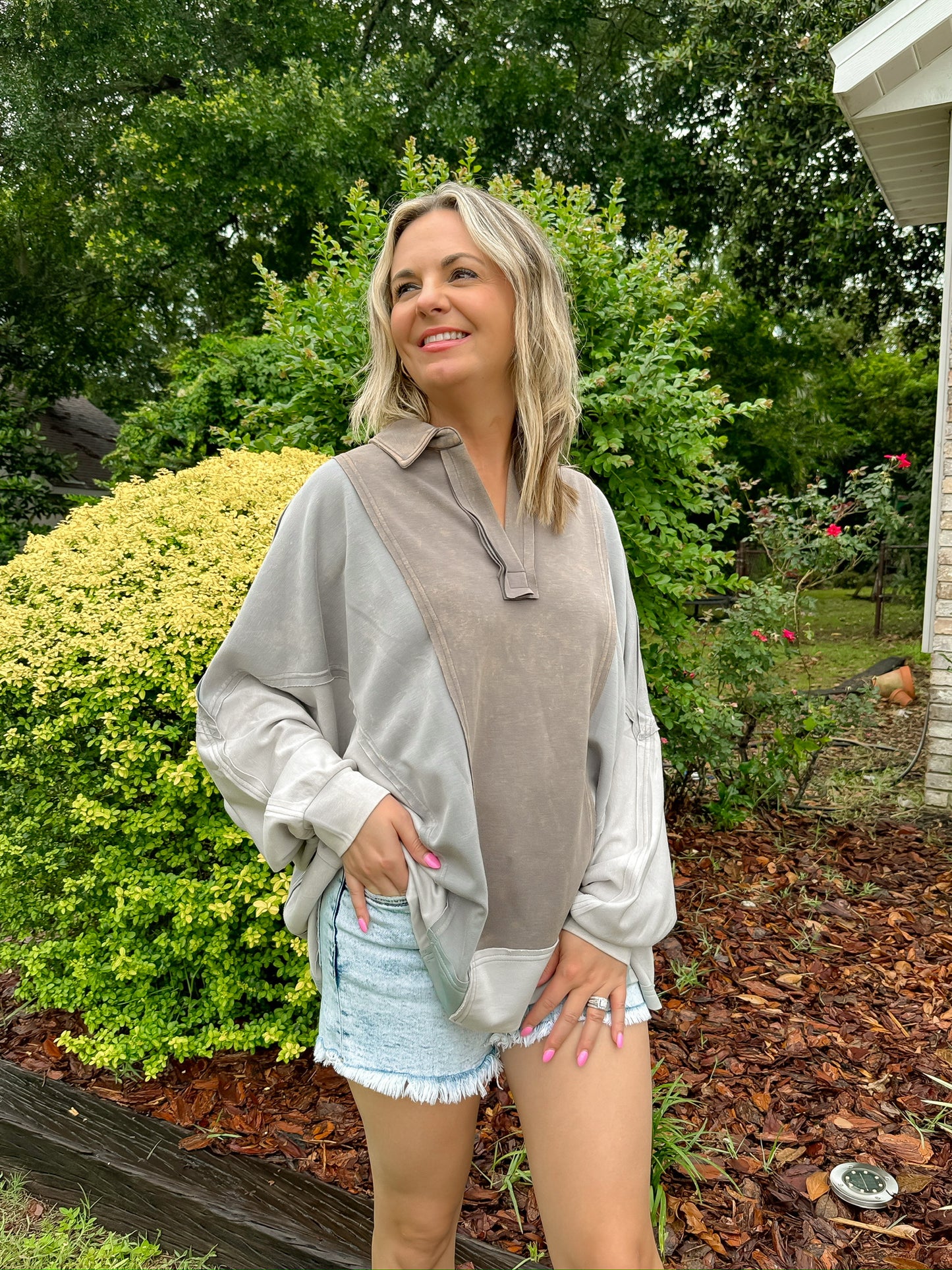 Mineral Washed Oversized Top- Grey