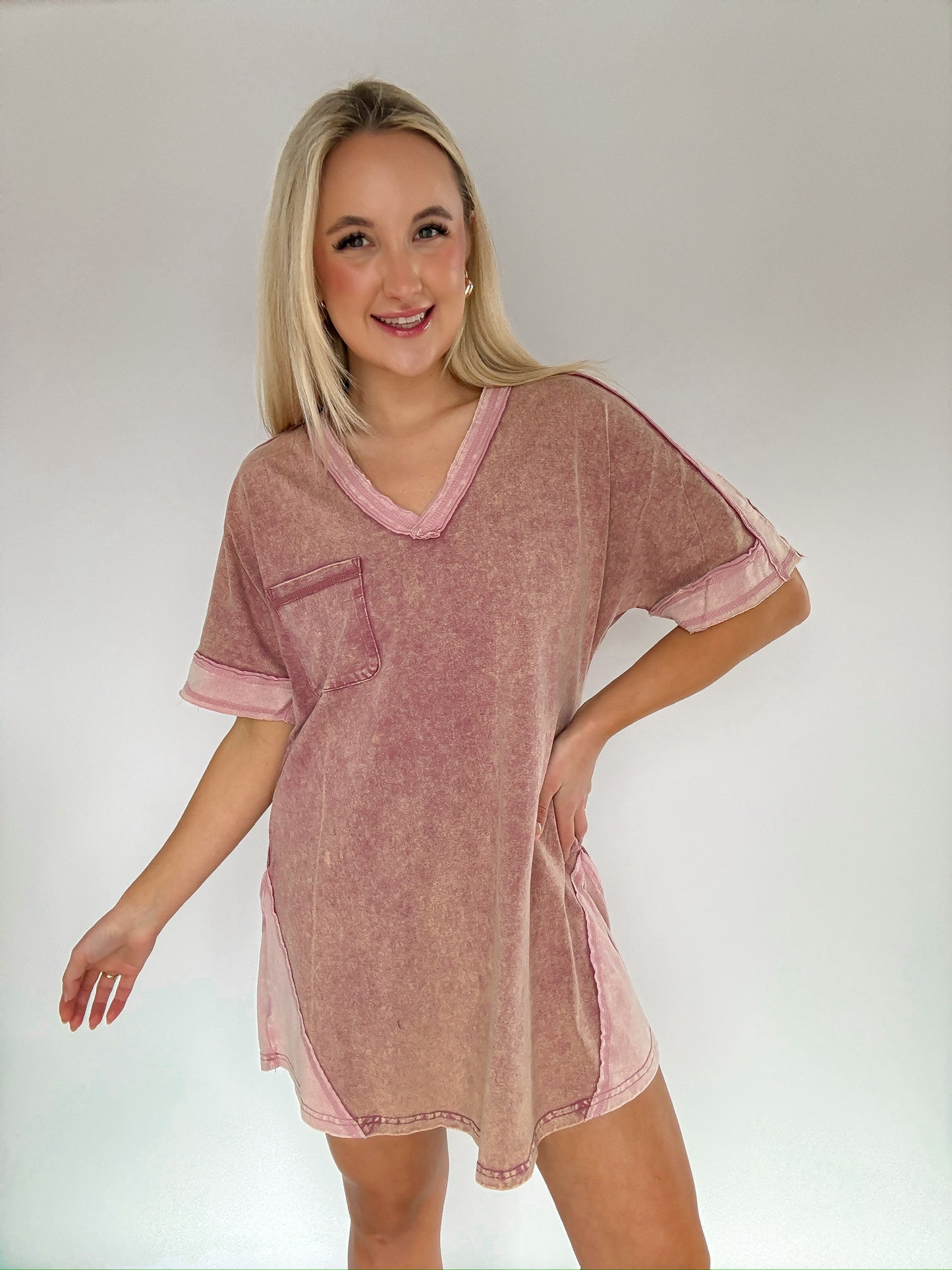 Washed T-shirt Knit Mini Dress— Mauve