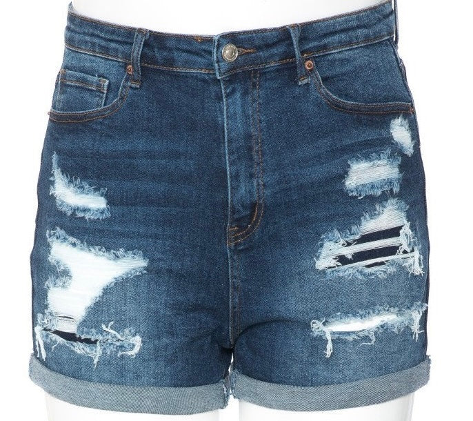 Destructed Mom Shorts Dark Wash- Plus