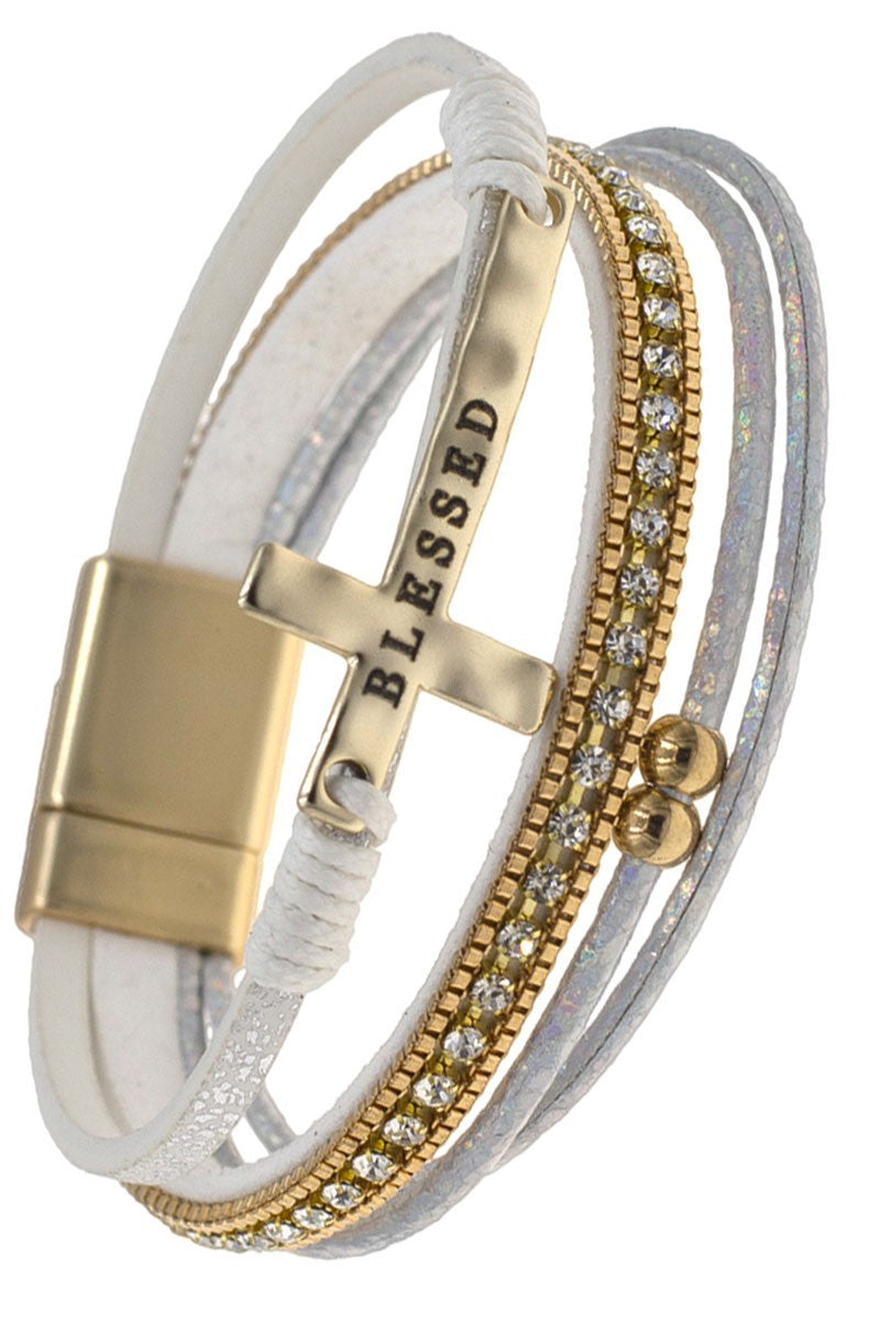 Gold Leather Blessed Bracelet- The Gathering Cafe