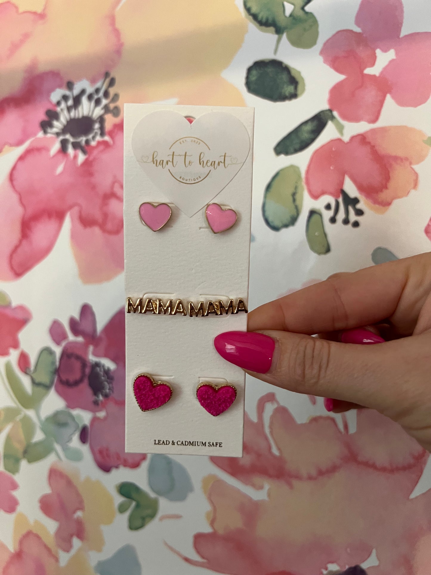 Mama Heart Earrings- 3 set- Pink— The Gathering Cafe