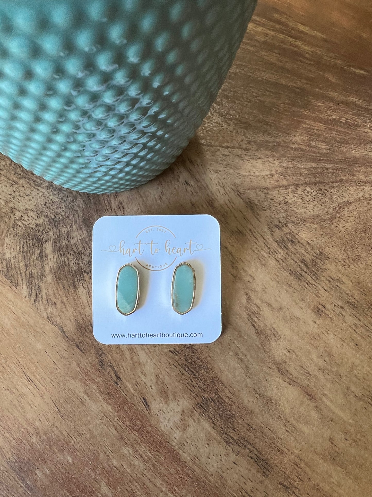 Natural Stone Metal Earrings- Amazonite FOTG