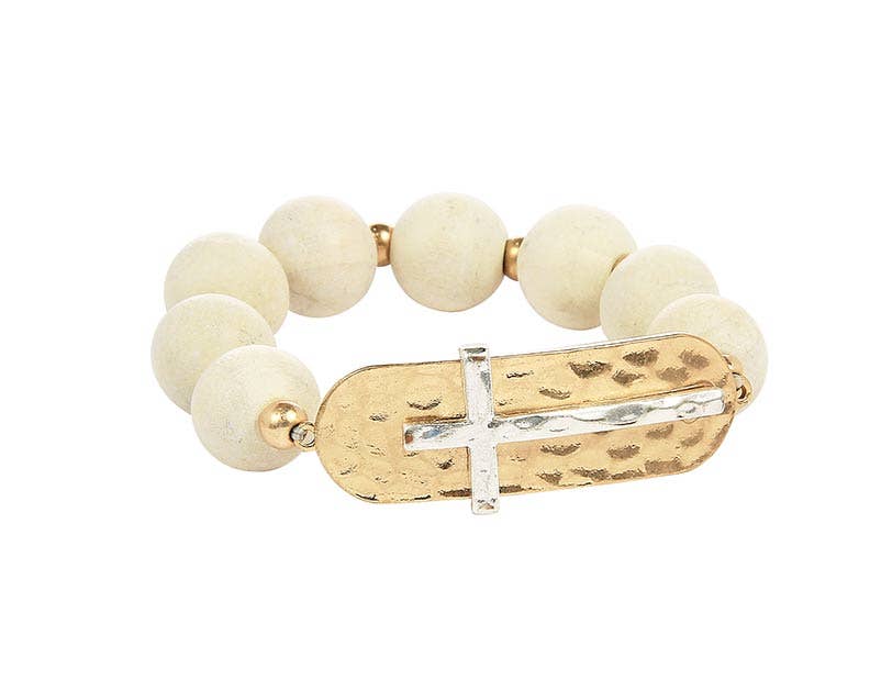 Wooden Bead Cross Bracelet- The Gathering Cafe