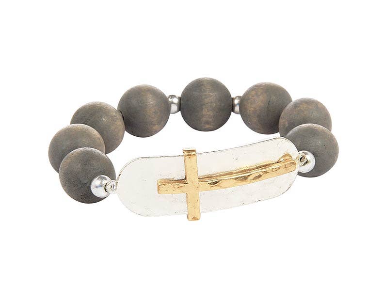 Wooden Bead Cross Bracelet- The Gathering Cafe