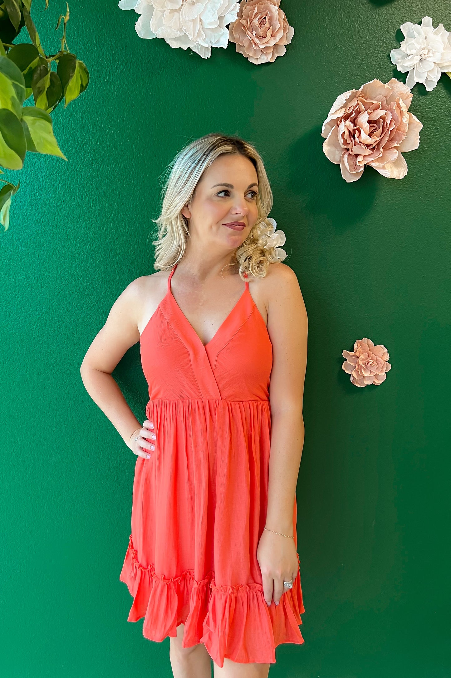 Lattice Back Mini Dress- Orange