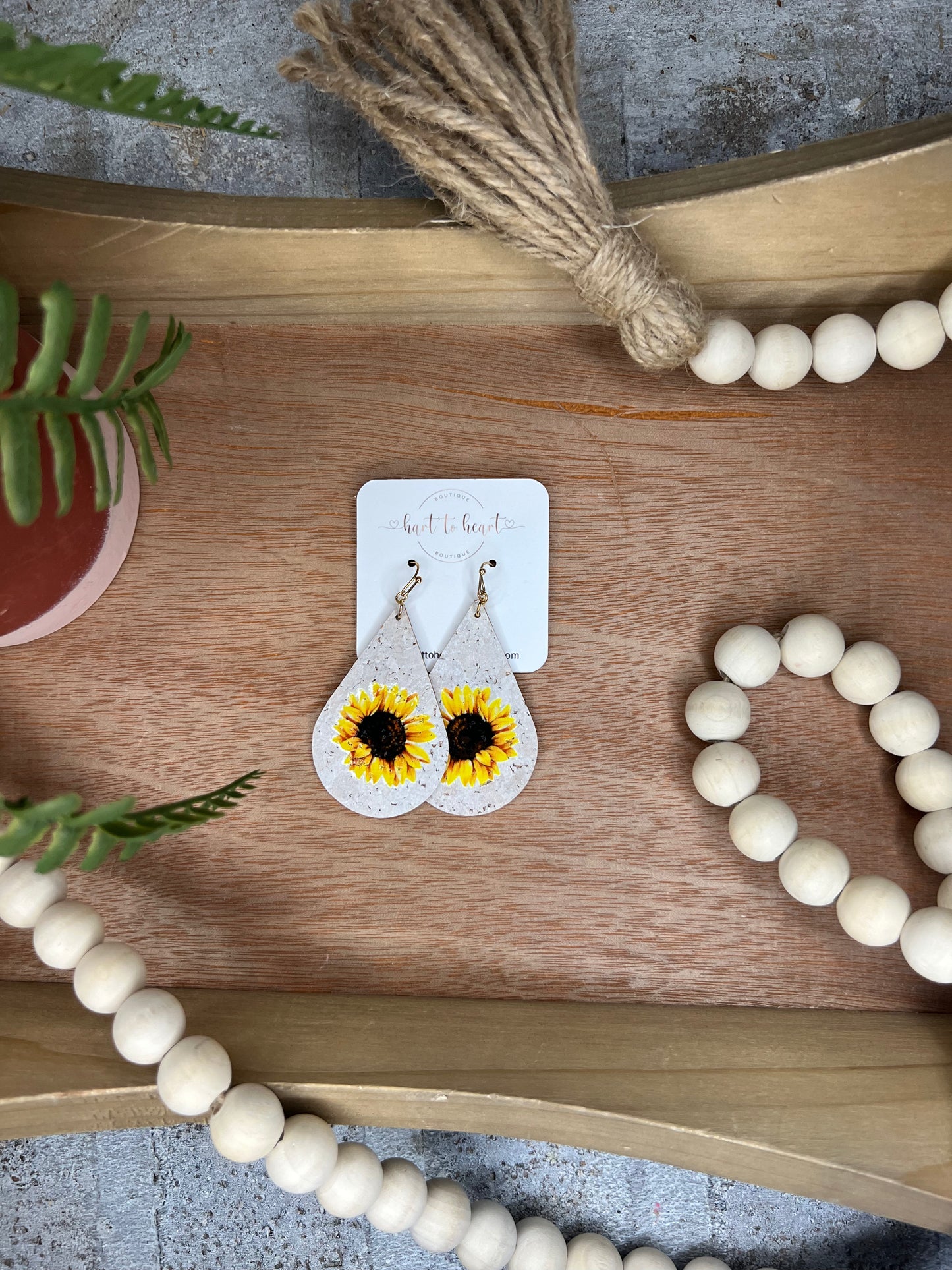 Sunflower Print Teardrop Earrings