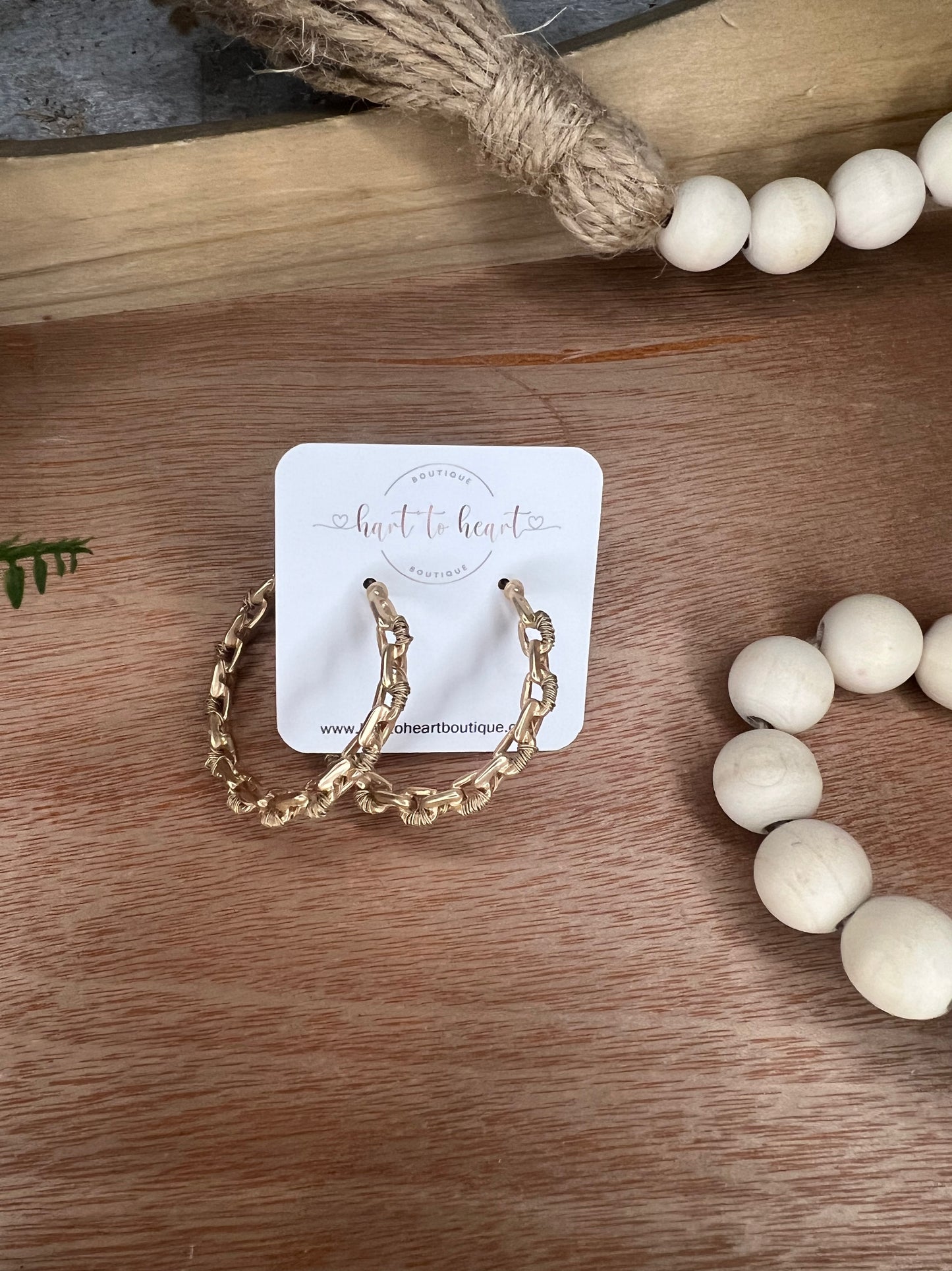 Wire Wrapped Chain Hoop Earrings