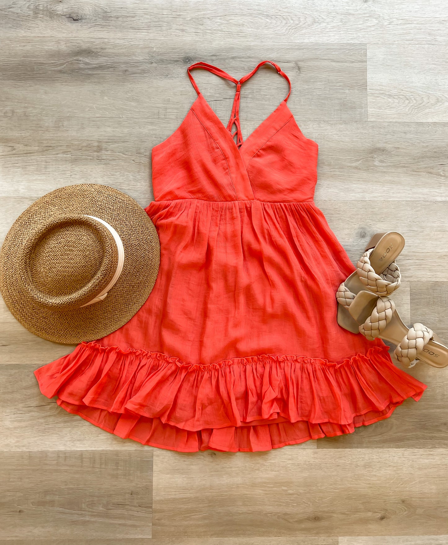 Lattice Back Mini Dress- Orange