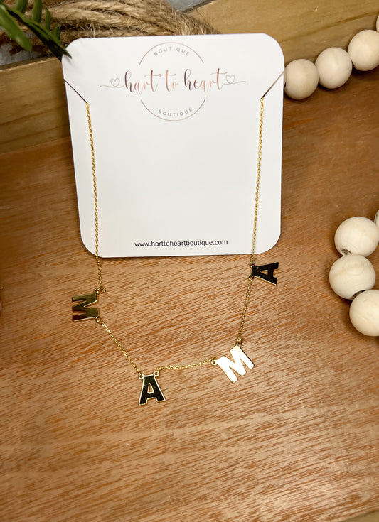 Mama Letter Pendant Necklace- Gold