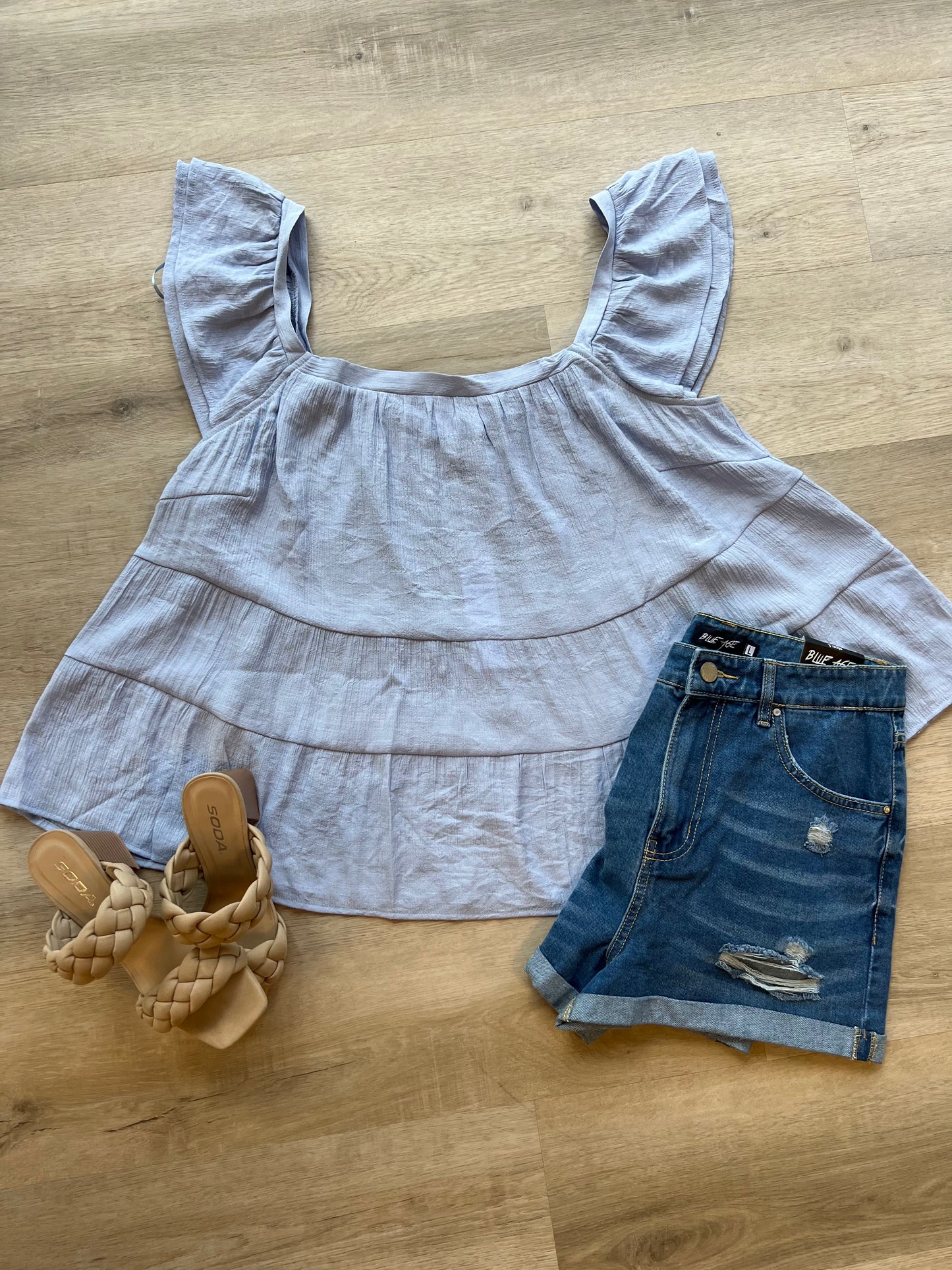 Short Sleeve Flare Hem Top- Plus