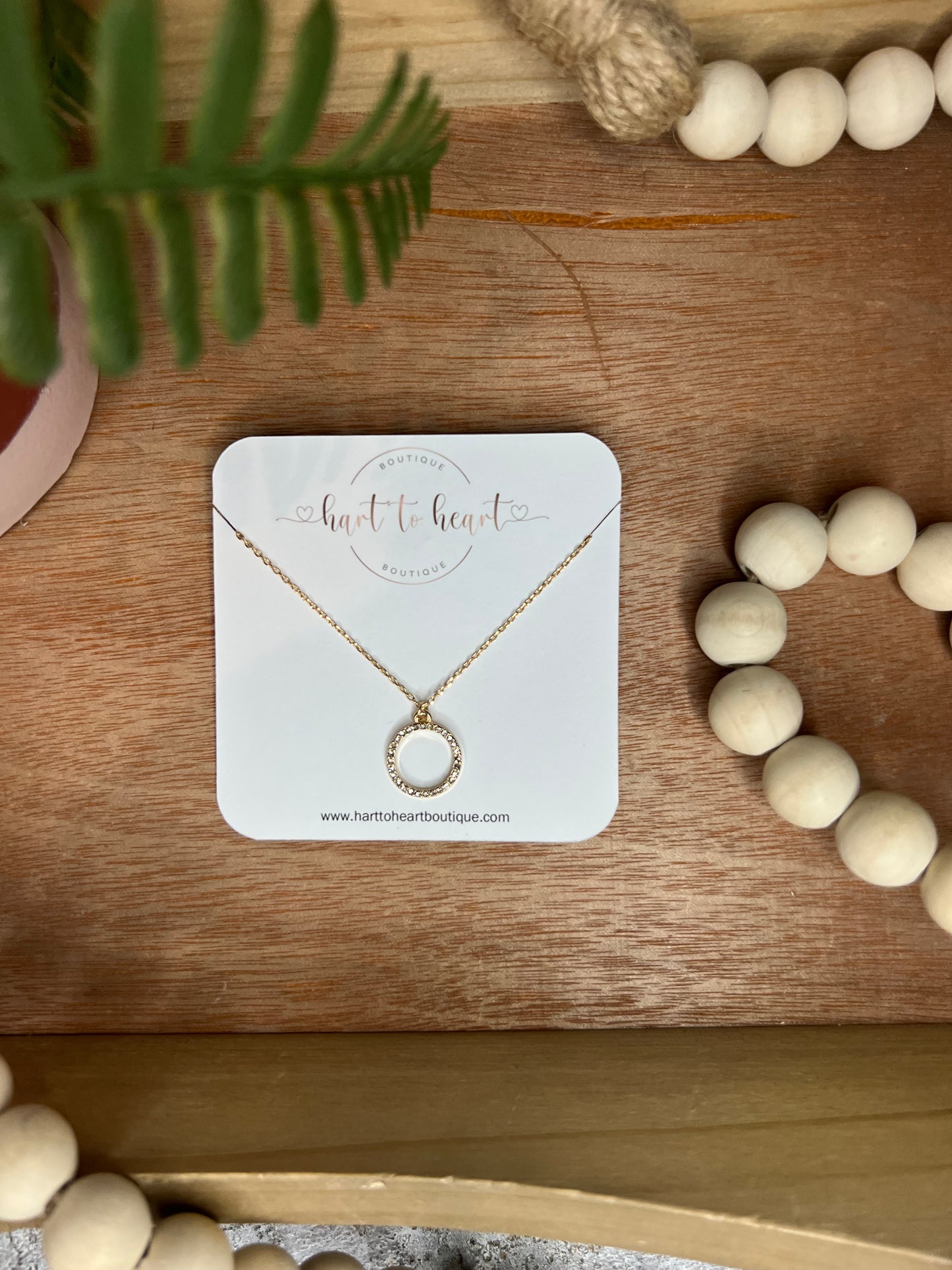 Gold Rhinestone Ring Pendant Necklace