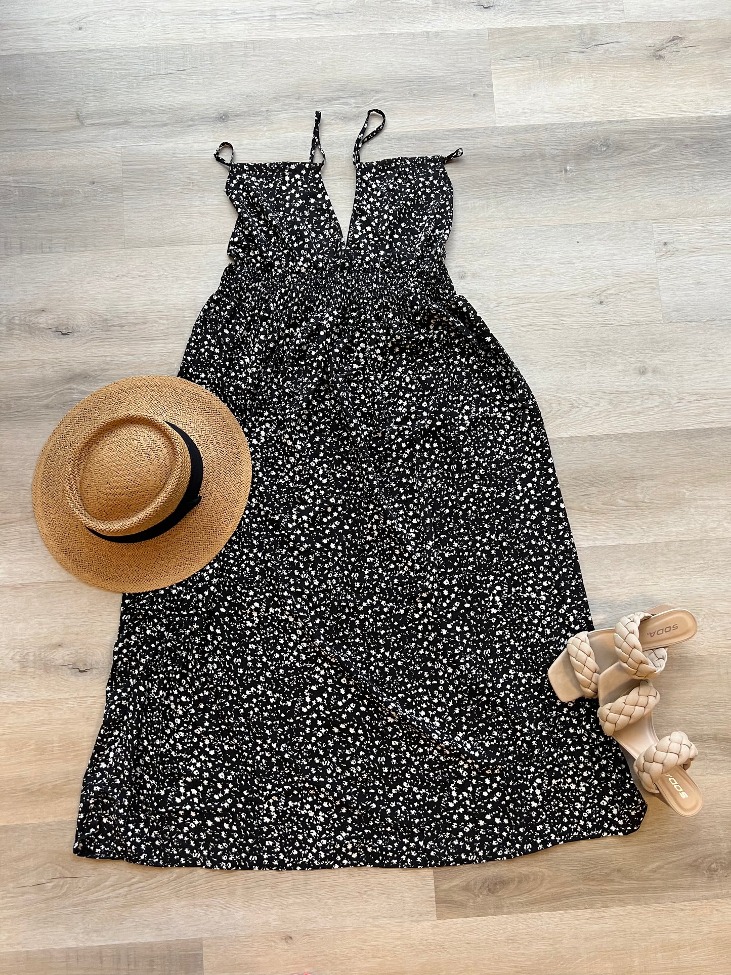 Smocked Waist Sleeveless Midi Dress- Plus