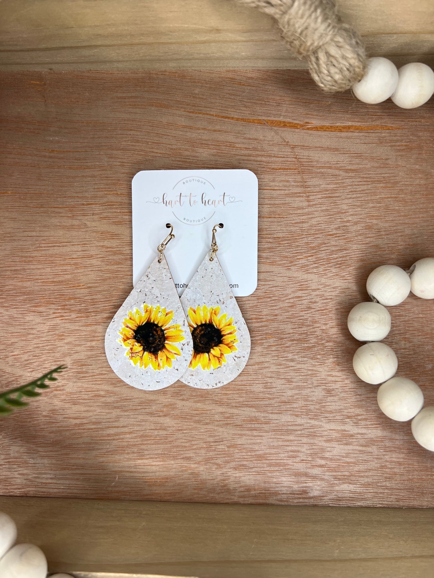 Sunflower Print Teardrop Earrings