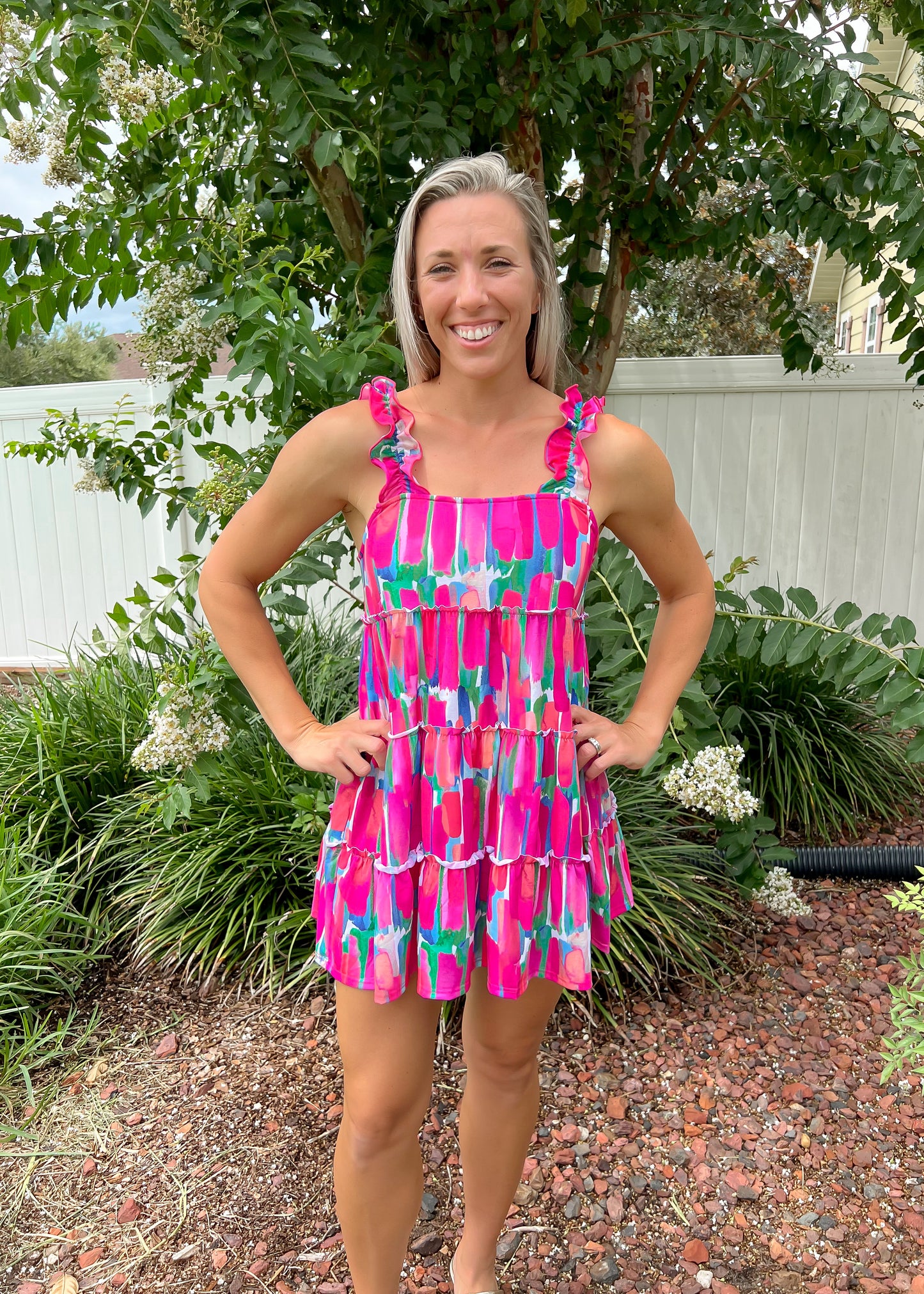 Tiered Dress with Ruffle Strap