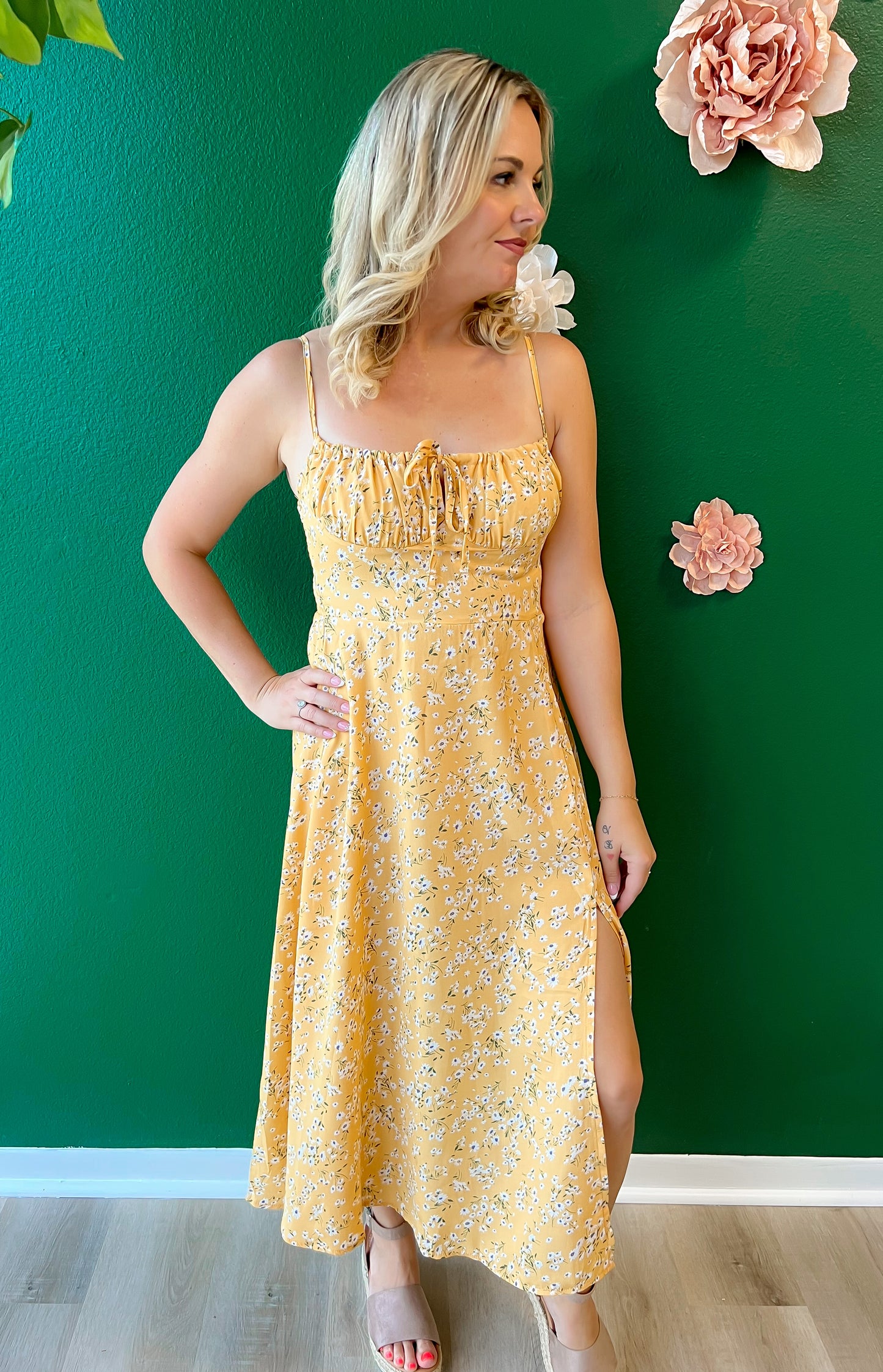 Yellow Slit Summer Dress