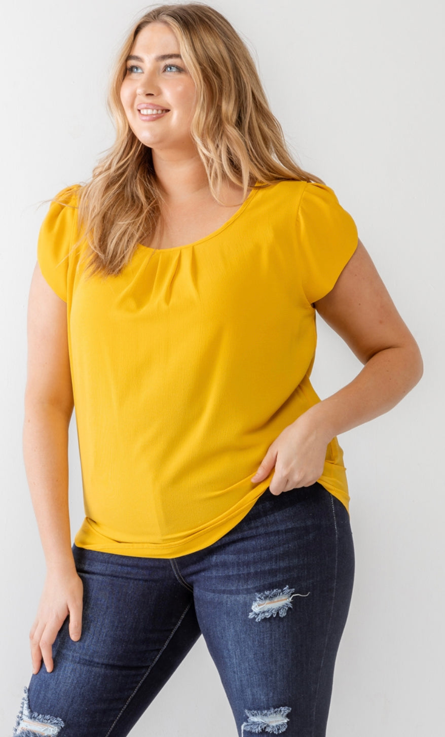 Mustard Koshibo Textured Top- Plus