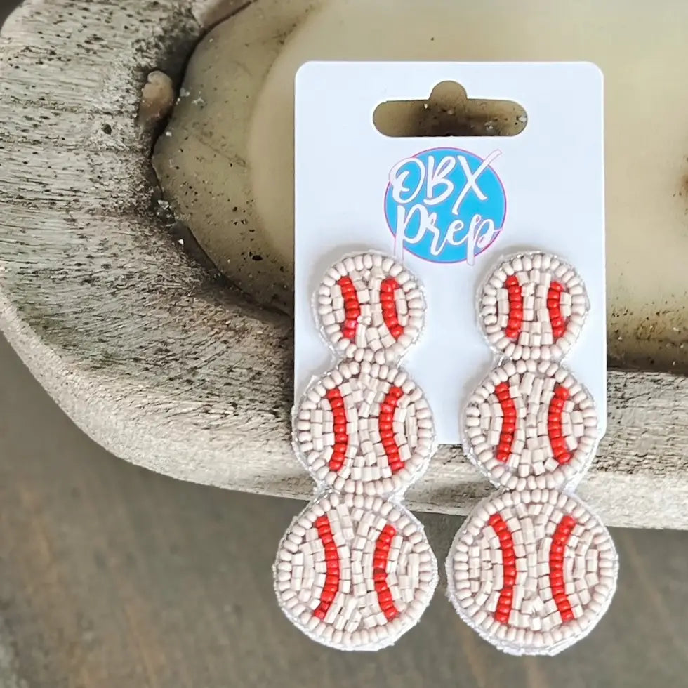 Triple Baseball Beaded Earrings