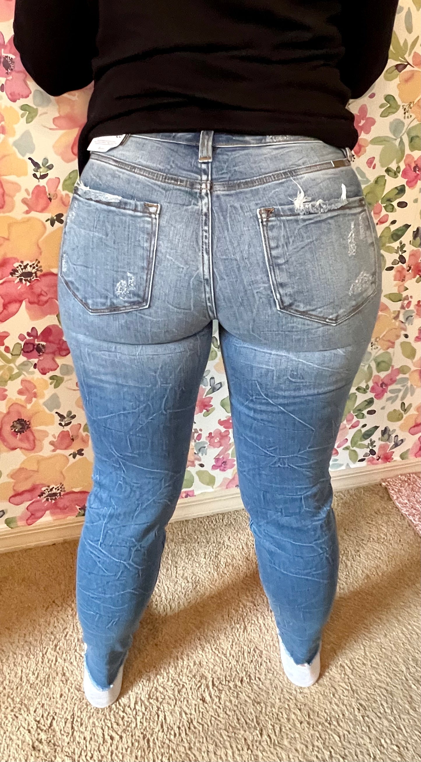 Kan Can High Rise Skinny Distressed Jeans (Medium Wash)