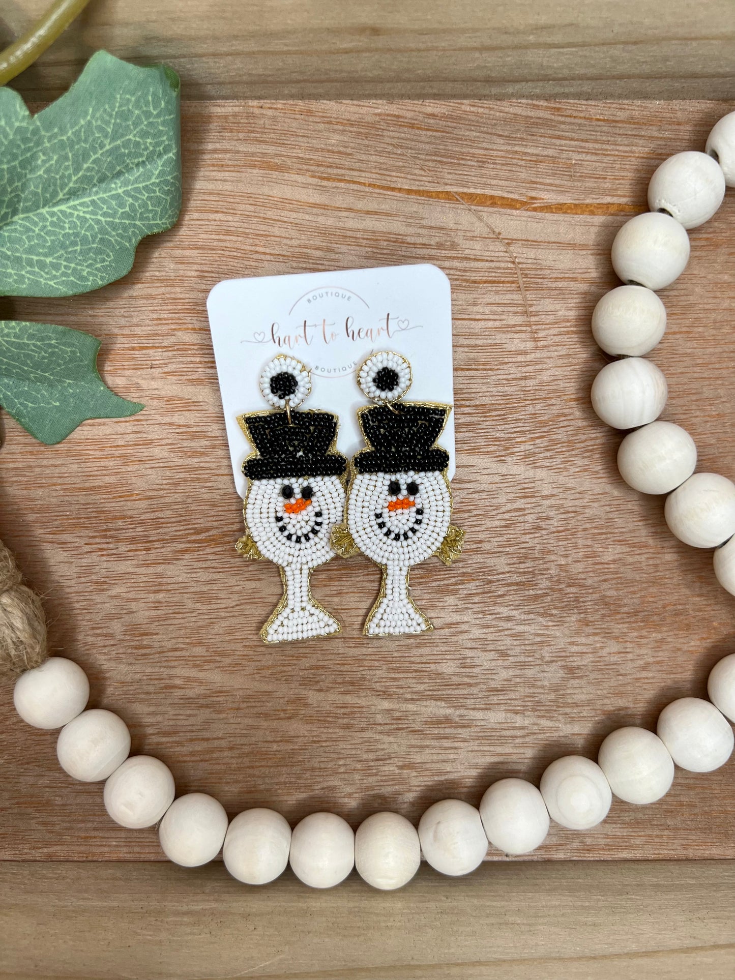 Beaded Snowman Earrings- The Gathering Cafe
