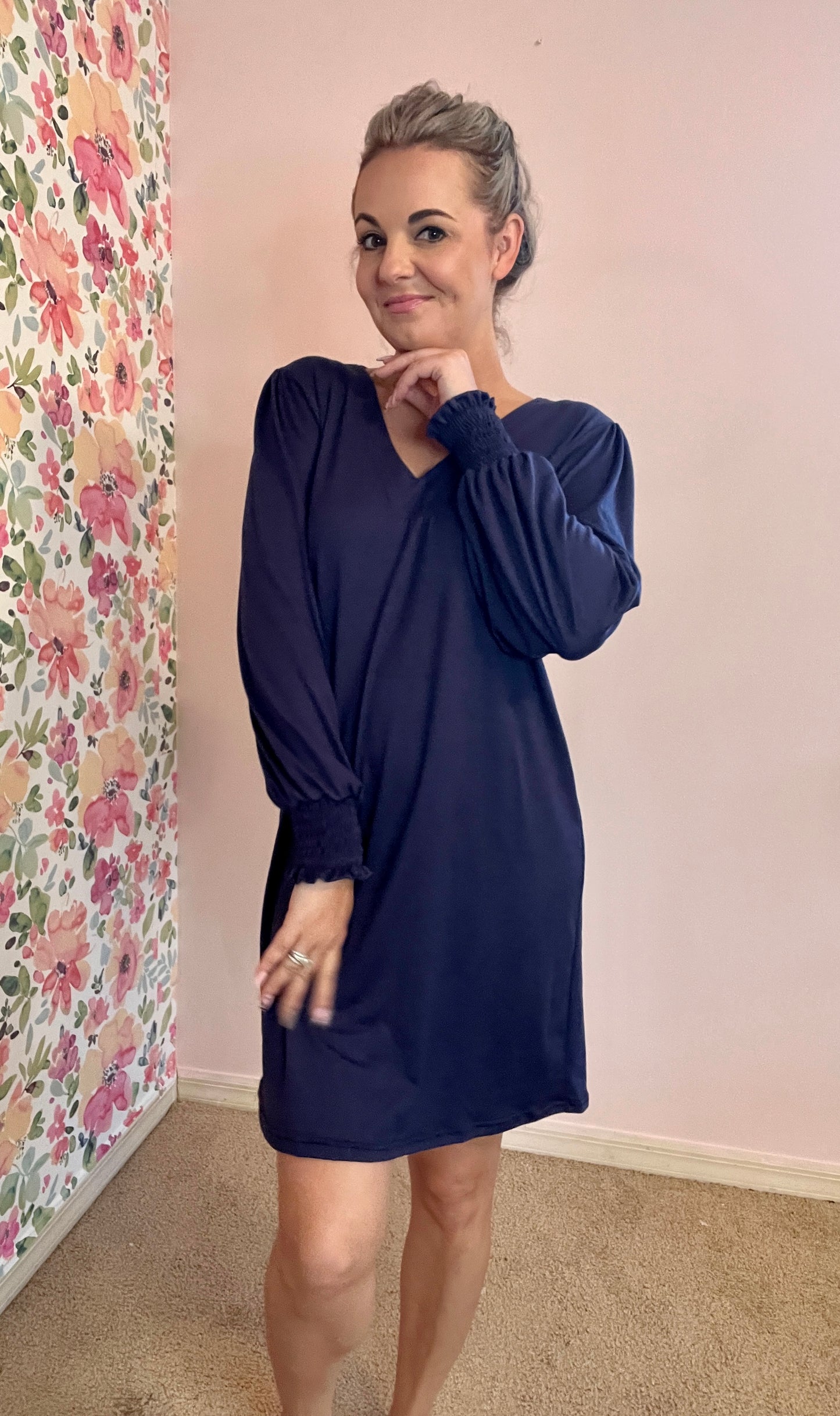 Long Sleeved Navy Dress