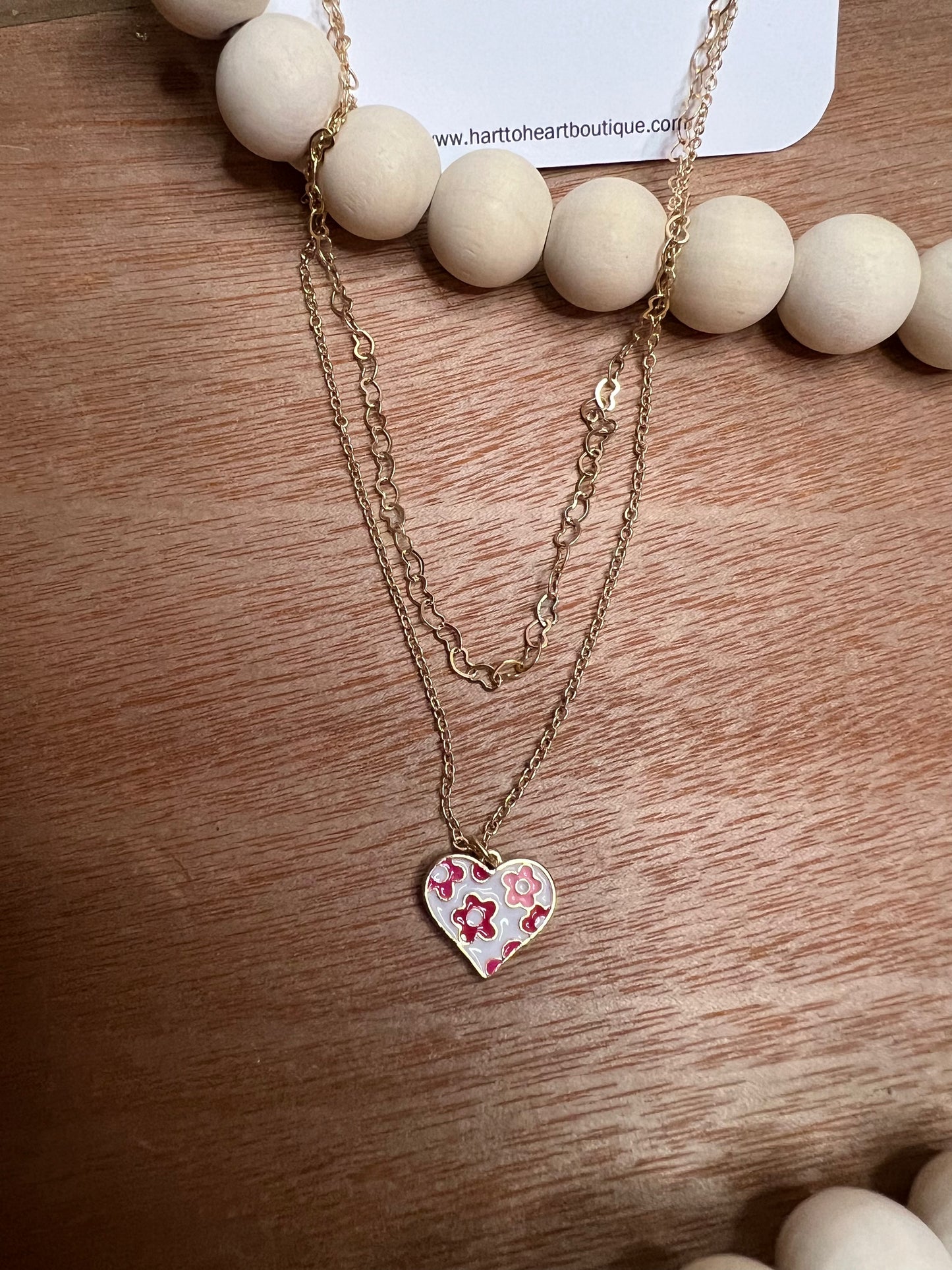 Floral Double Chain Heart Necklace— The Gathering Cafe
