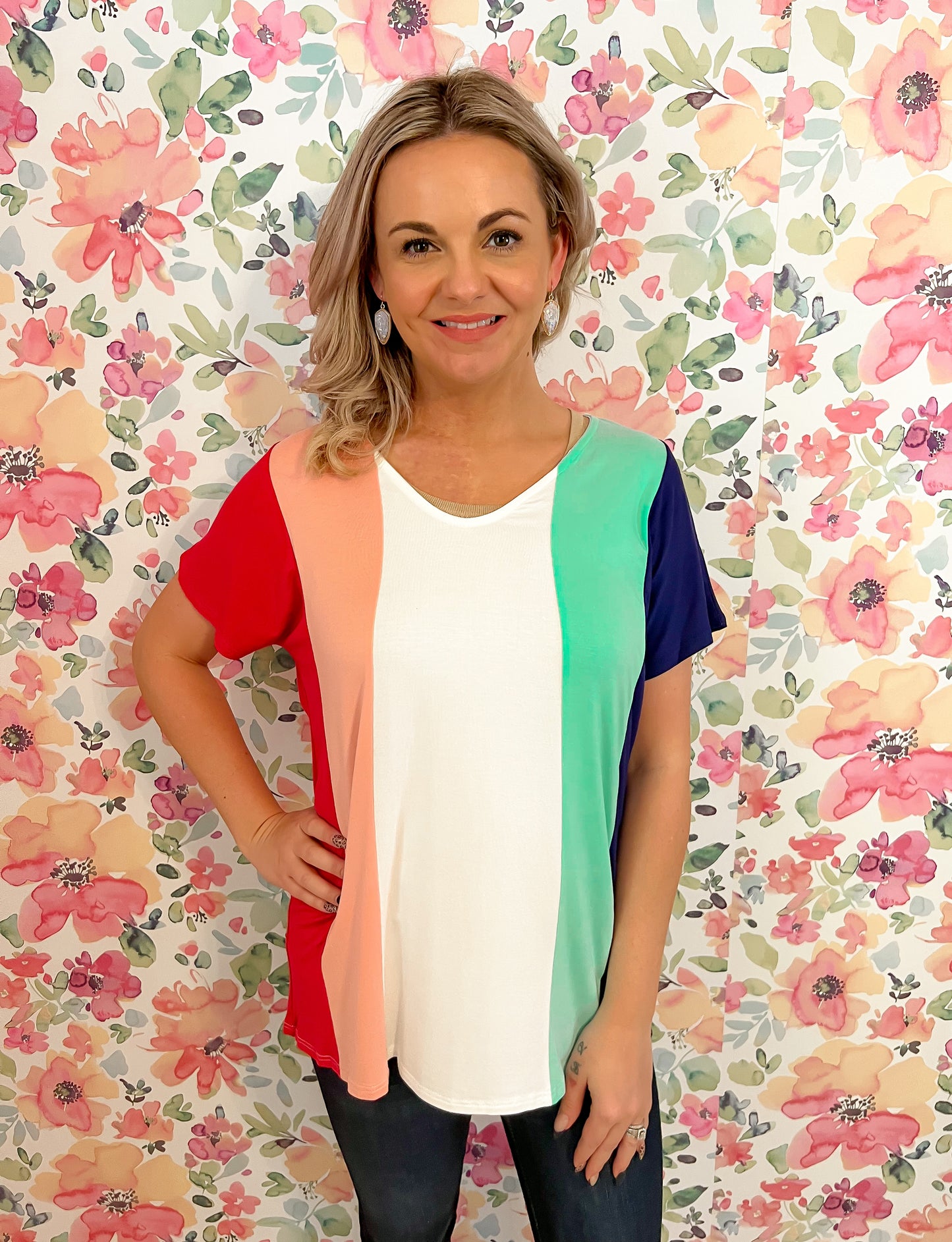 Color Block Top - Hot Pink/Coral/Mint/Navy