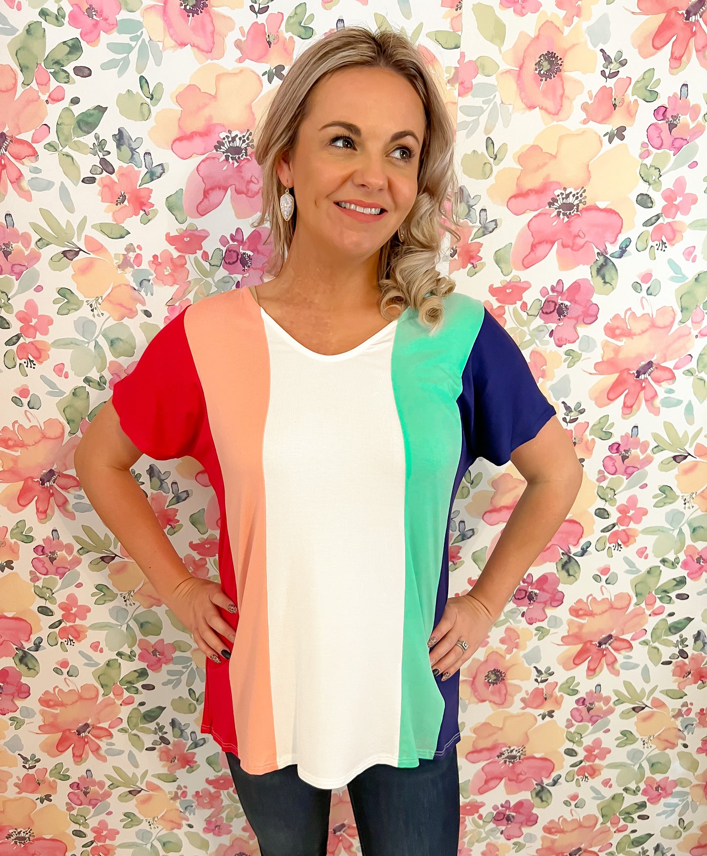 Color Block Top - Hot Pink/Coral/Mint/Navy