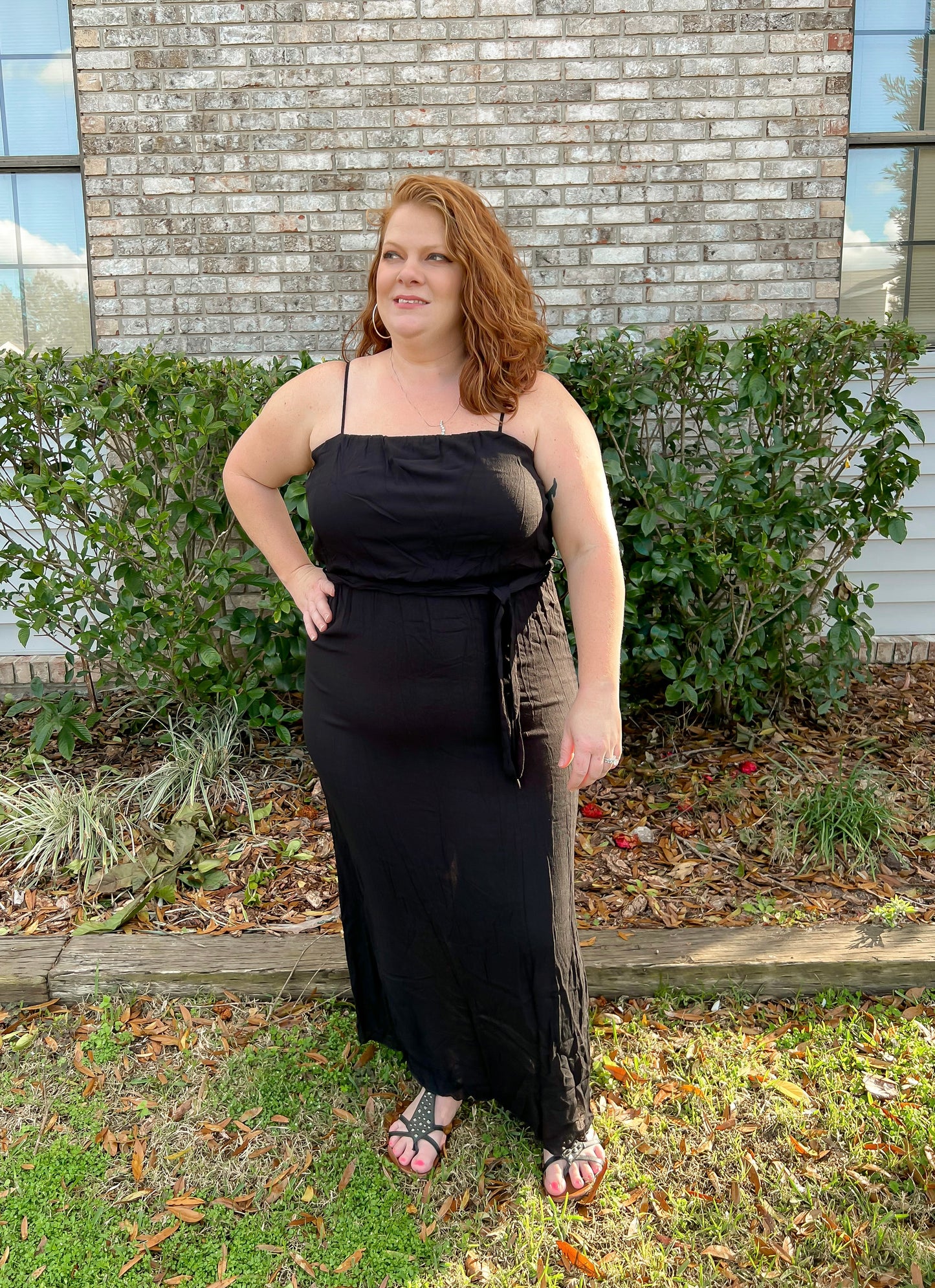 Textured Strappy Maxi Dress- Plus