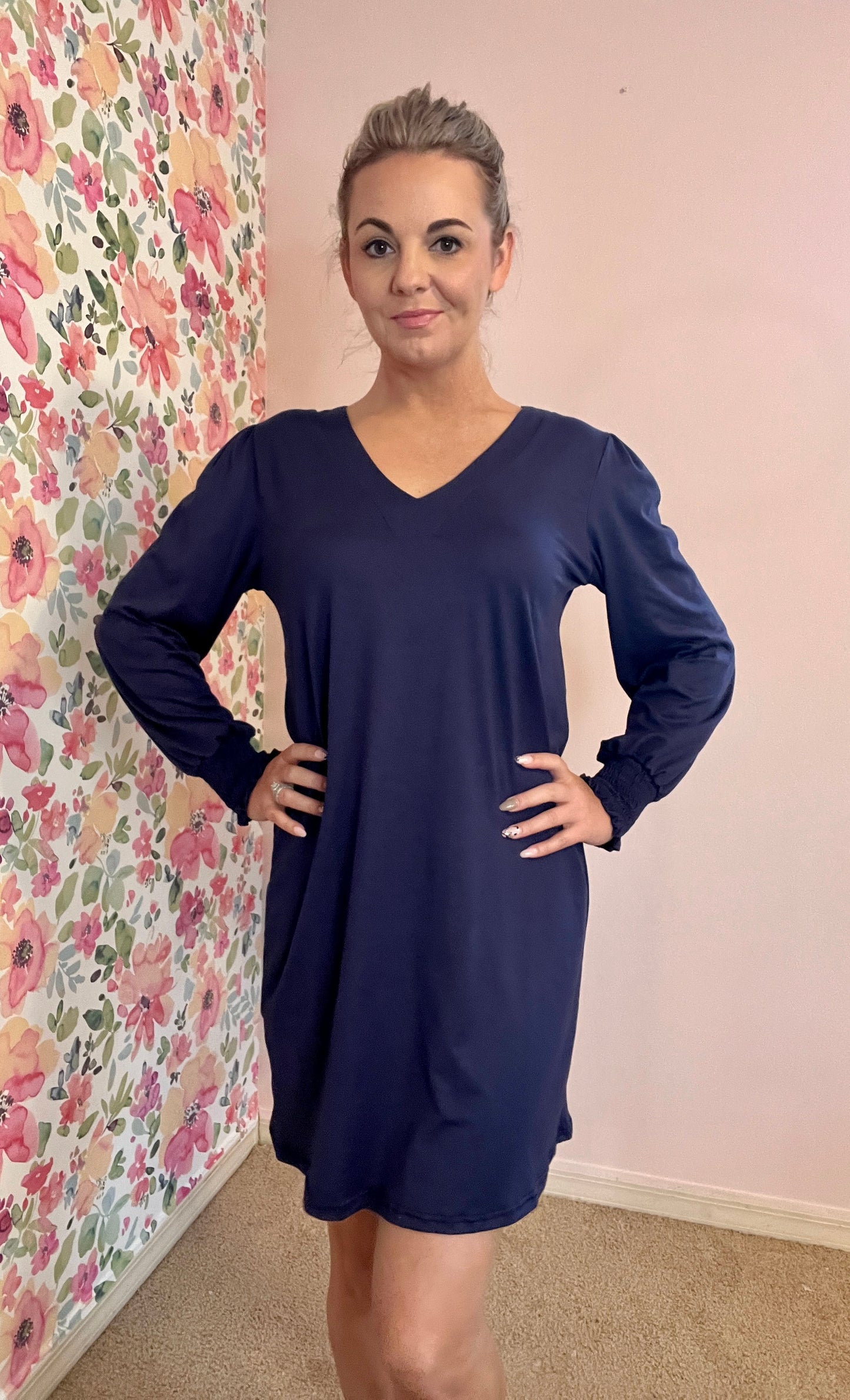 Long Sleeved Navy Dress