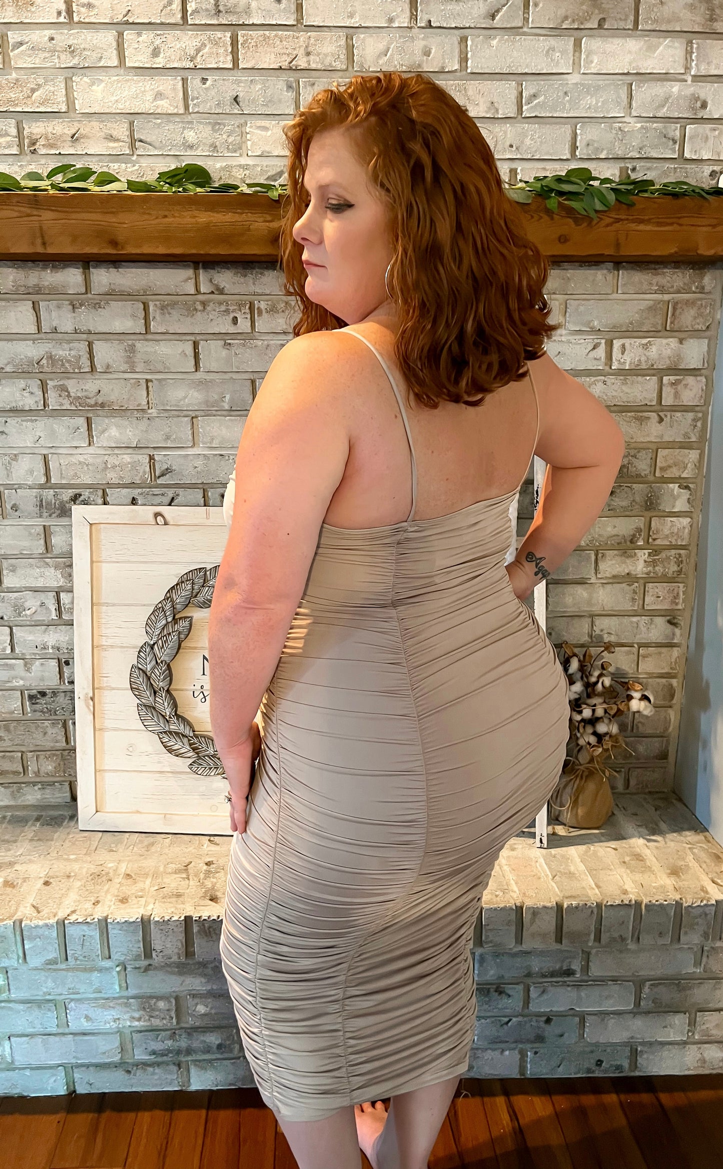 Plus Sized - Ruched Sleeveless Midi Dress