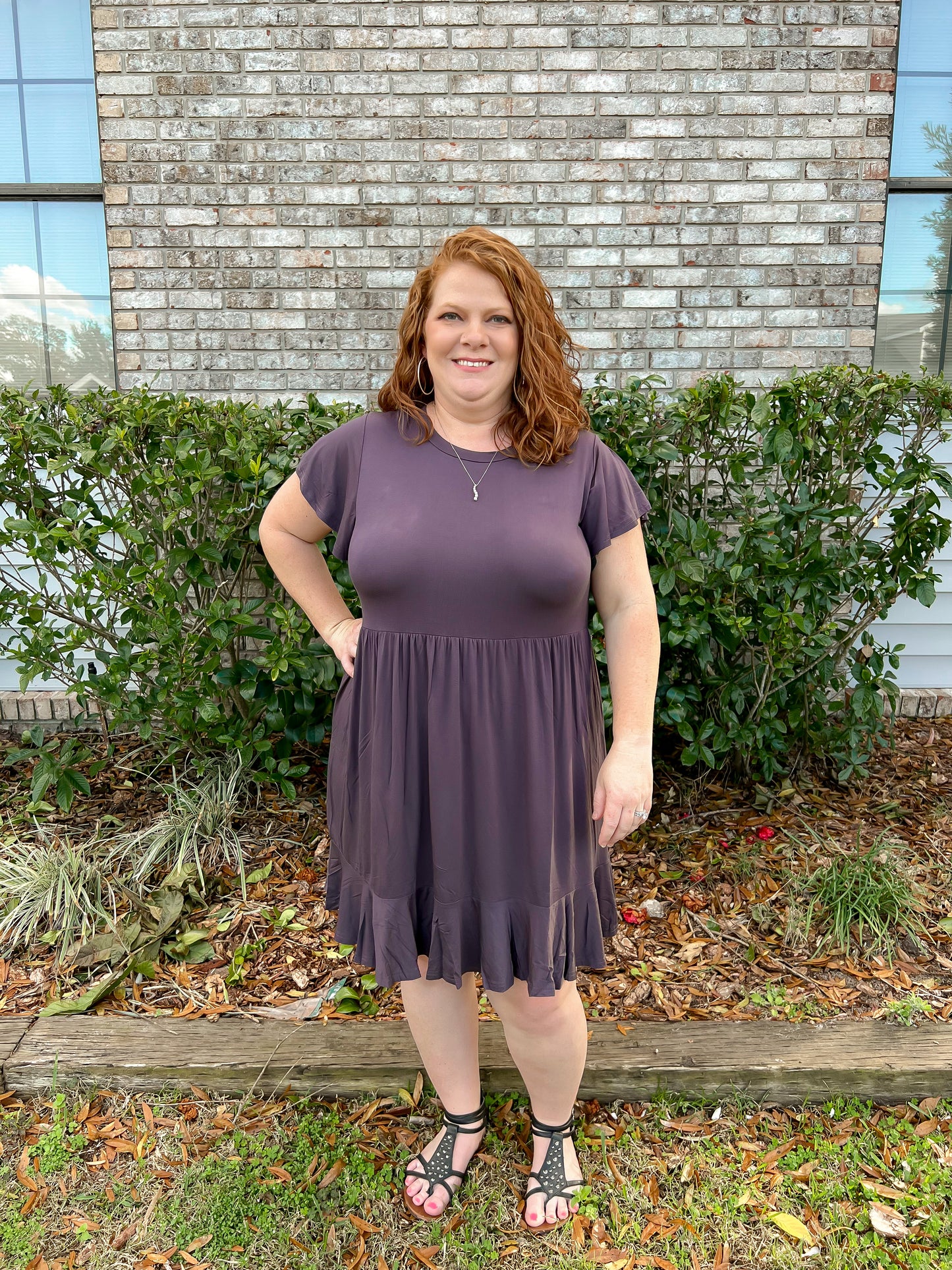 Short Sleeve Flare Hem Mini Dress- Plus