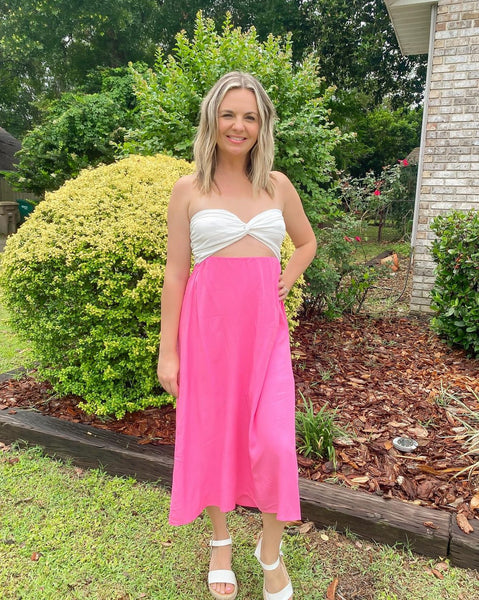 tube top midi dress Color:Basil published_at:02/25/2026 58 wearing a size Boat Neck Linen Midi